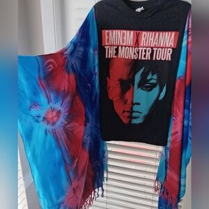 Upcycled Eminem & Rihanna Monster concert tshirt poncho